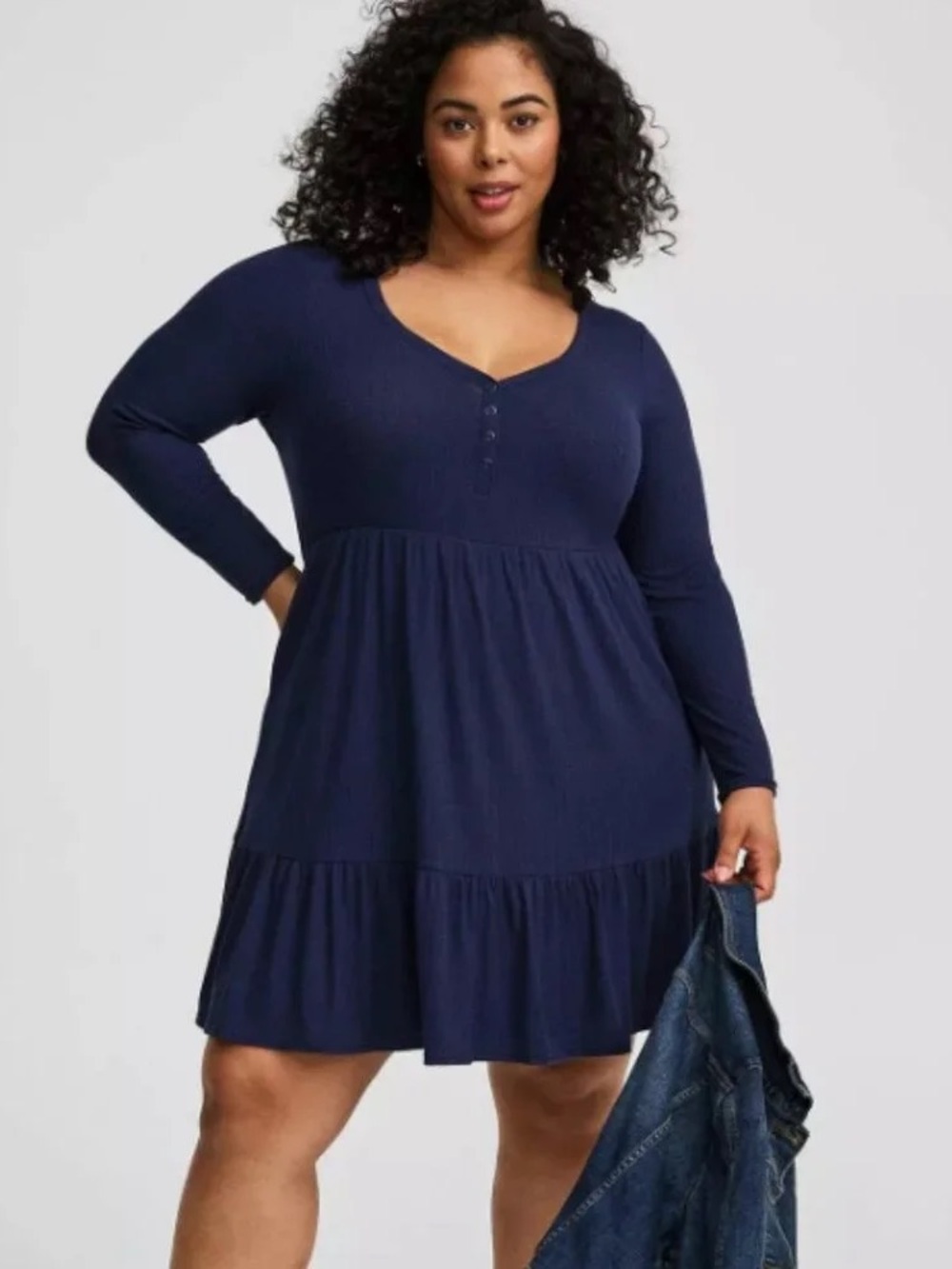 NWT Torrid Mini Jersey Tiered Snap Front Dress Navy Blue Size 5X 28